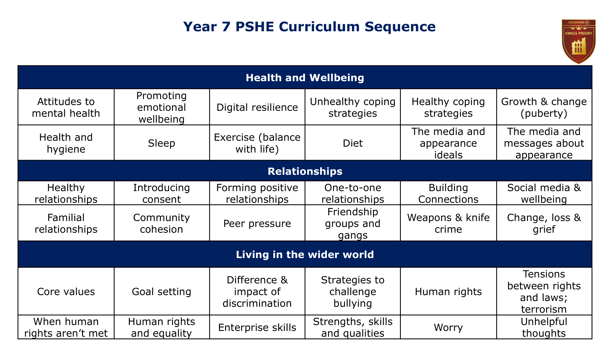 Year 7 PSHE sequencing diagram