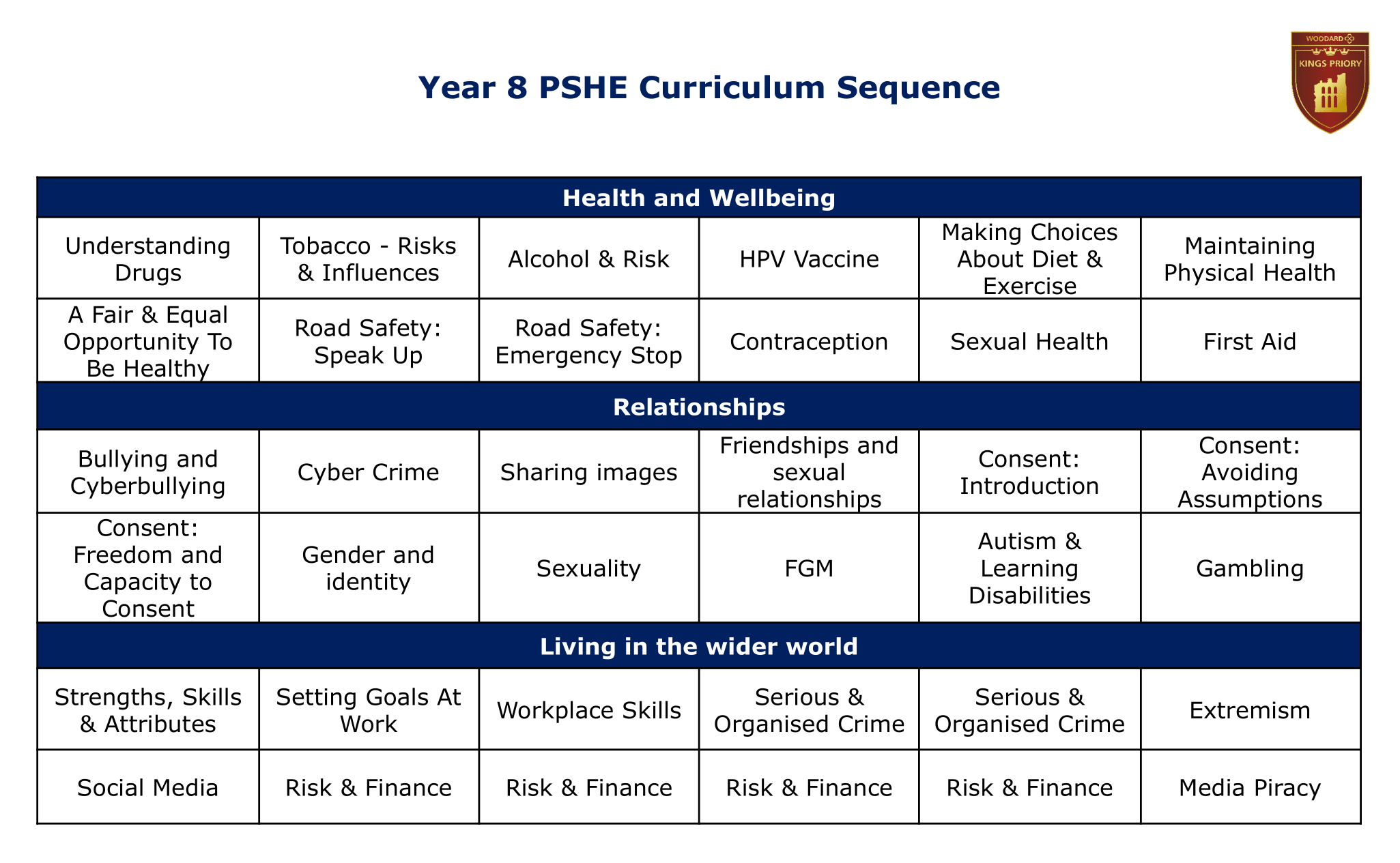 Year 8 PSHE sequencing diagram