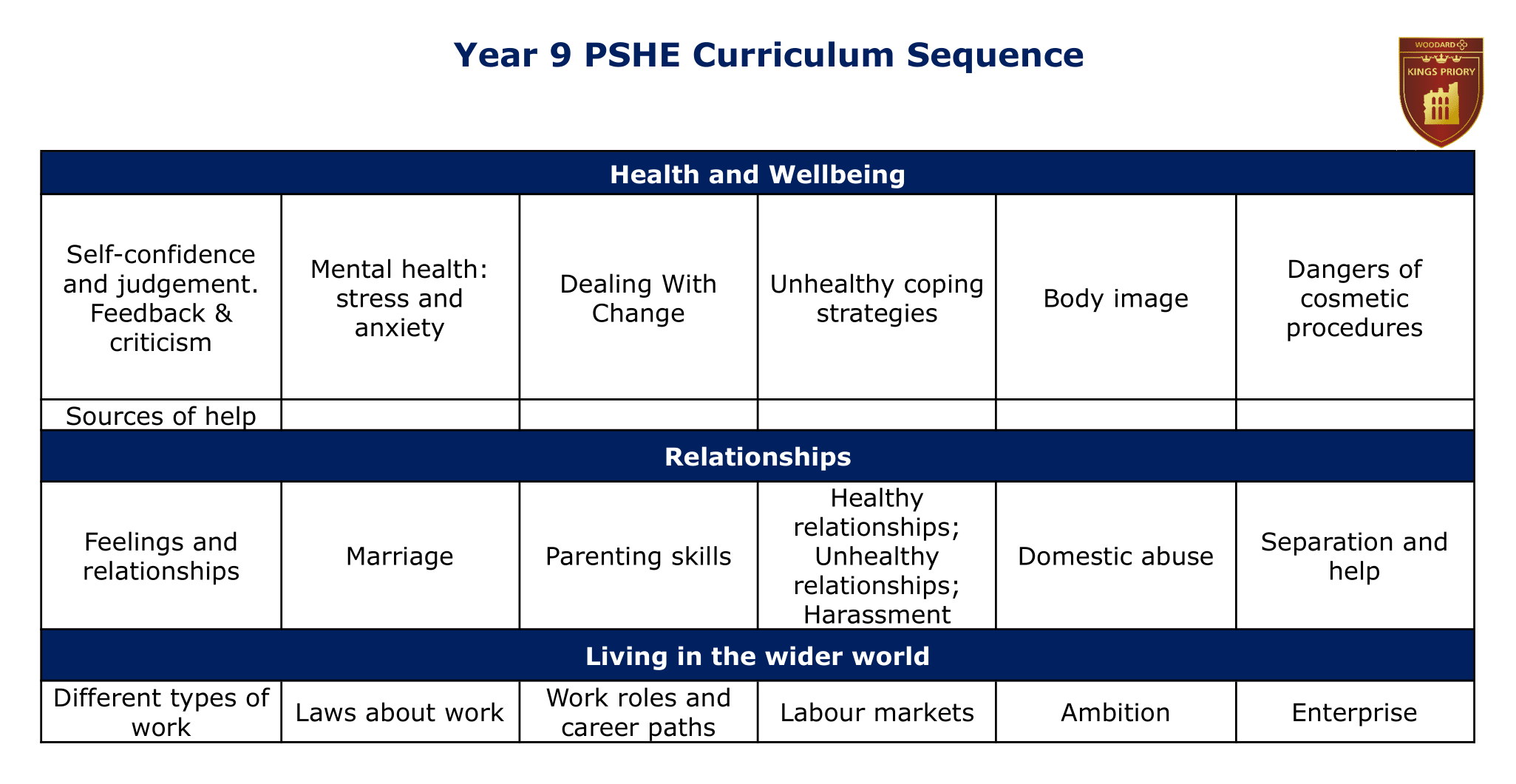 Year 9 PSHE sequencing diagram